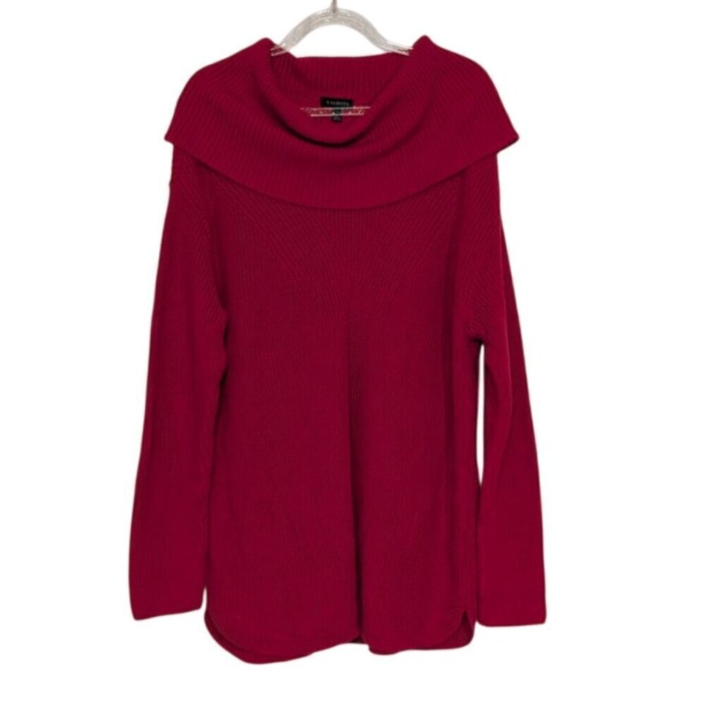 Talbots Cowl Neck Tunic Sweater Womens Size Large Red Ribbed Cotton Modal Knit